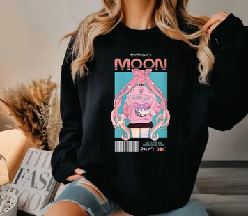 Oversized Hoodie with Sailor Moon anime print Black S