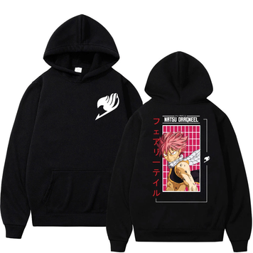 Oversized Hoodie with Fairy Tail Anime Print Black S