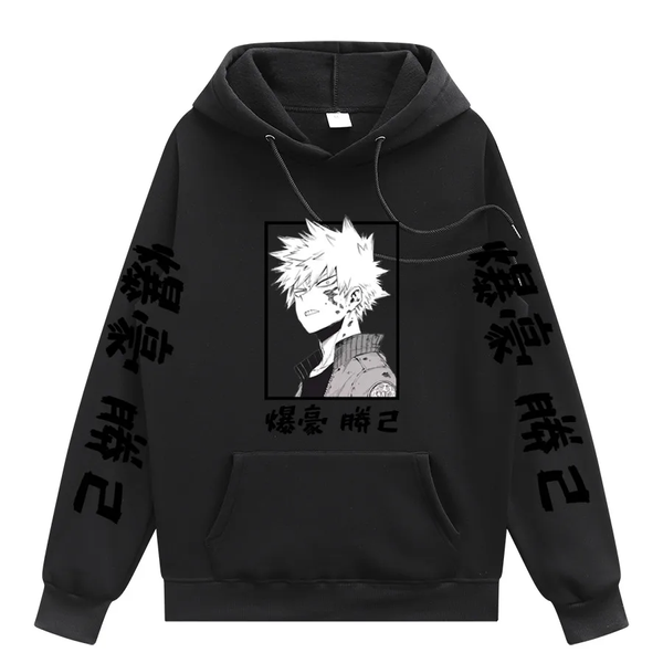 Oversized Hoodie with My Hero Academia anime print Black S