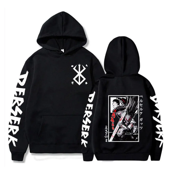 Oversized hoodie with Berserk anime print, black, size S