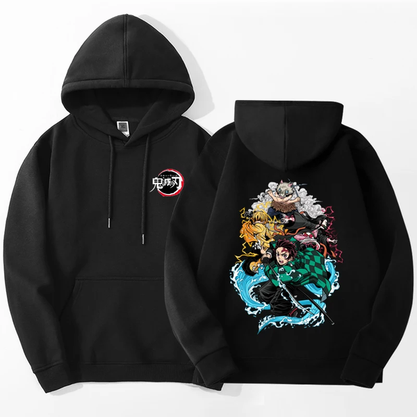 Oversize Hoodie with Demon Slayer Anime Print BLACK S