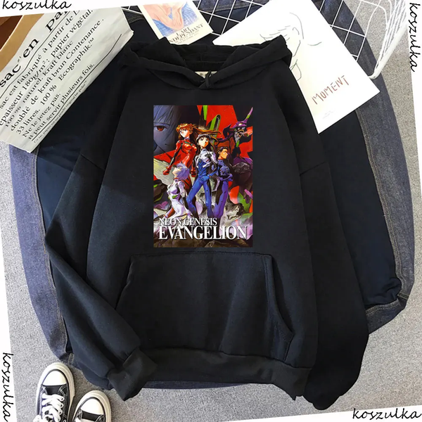 Oversized hoodie with anime print Evangelion BLACK S