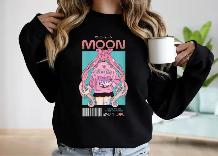 Oversized Hoodie with Sailor Moon anime print Black S