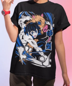 Oversize T-Shirt mit Print Demon Slayer Schwarz S T0110 фото