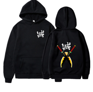 Oversize Hoodie with Demon Slayer Anime Print BLACK S