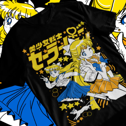 Oversize T-Shirt mit Print Sailor Moon Schwarz S T0256 фото