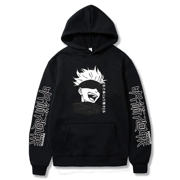 Oversized Hoodie with Jujutsu Kaisen anime print Black S