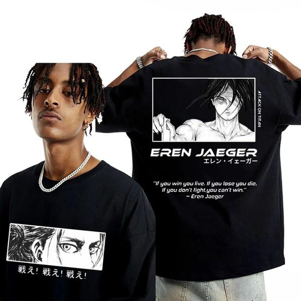 Oversized T-Shirt with Print Attack on Titan Black S