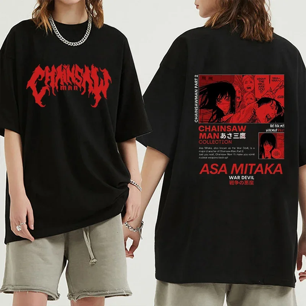 Oversize T-Shirt mit Print Chainsaw Man Schwarz S T0060 фото