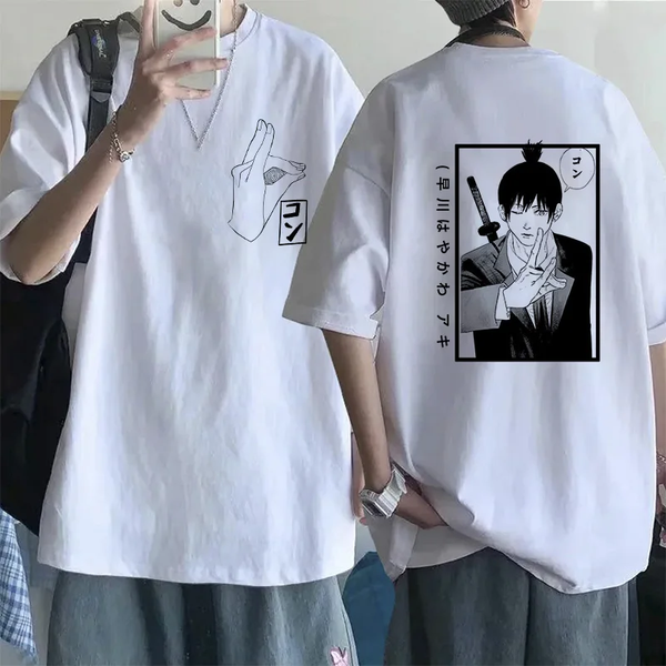 Oversized T-Shirt with Print Chainsaw Man White S