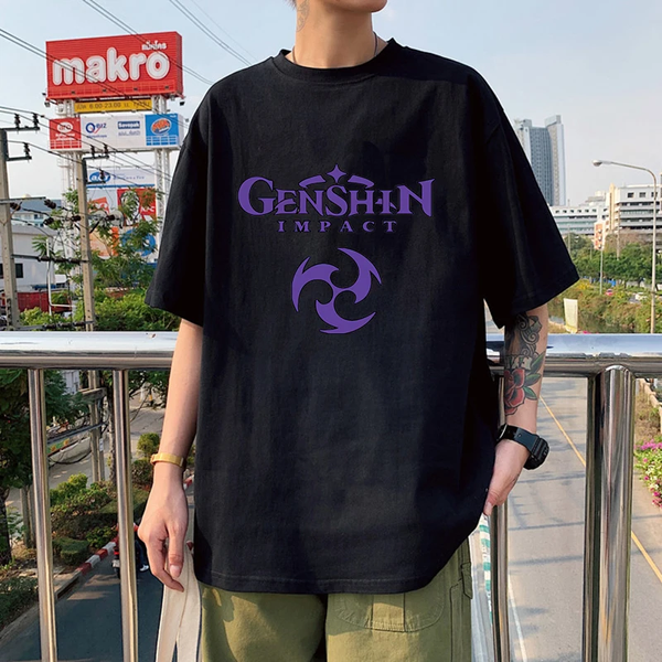 Oversize T-Shirt mit Print Genshin Impact Schwarz S T0135 фото