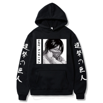 Oversized Hoodie with Anime Print Attack on Titan Black S