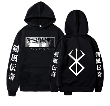 Oversized hoodie with Berserk anime print, black, size S