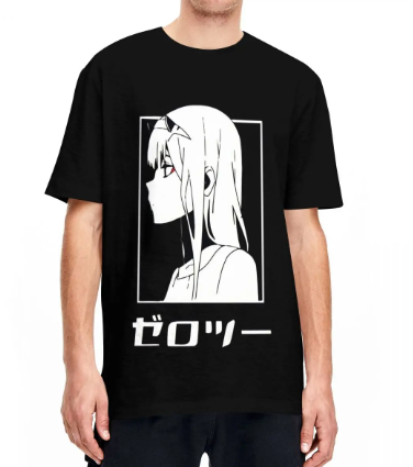 Oversize T-Shirt z nadrukiem Darling in the FranXX Czarny S