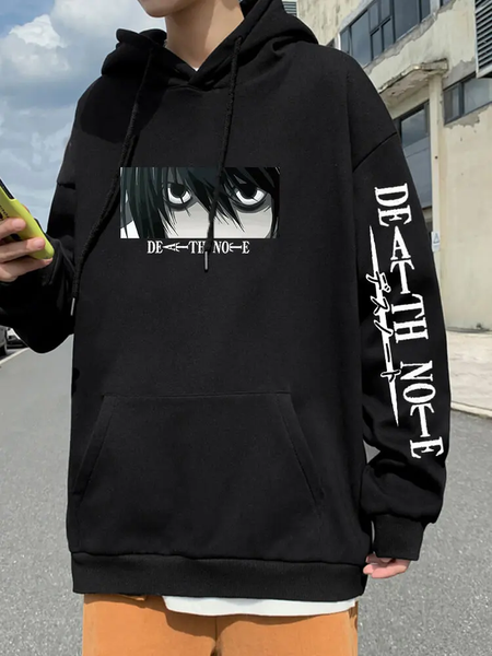 Oversize Hoodie mit Death Note Anime Print SCHWARZ S H0103 фото