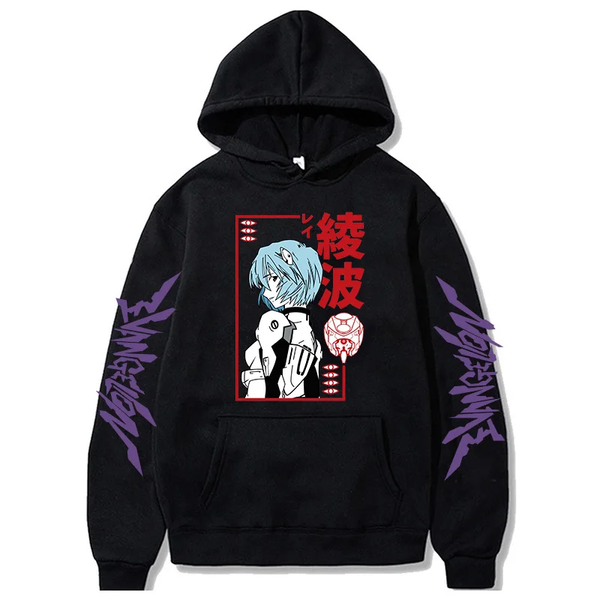 Oversized hoodie with anime print Evangelion BLACK S