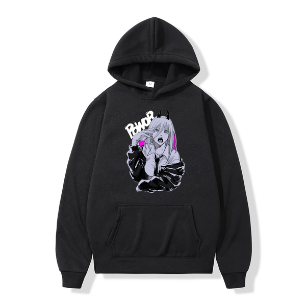 Oversized hoodie with Chainsaw man anime print BLACK S