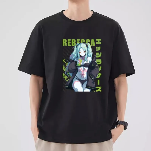 Oversized T-Shirt with Print Cyberpunk: Edgerunners Black S