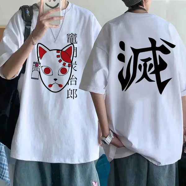 Oversized T-Shirt with Print Demon Slayer White S