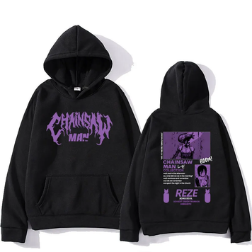 Oversized hoodie with Chainsaw man anime print BLACK S