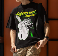 Oversized T-Shirt with Print Cyberpunk: Edgerunners Black S