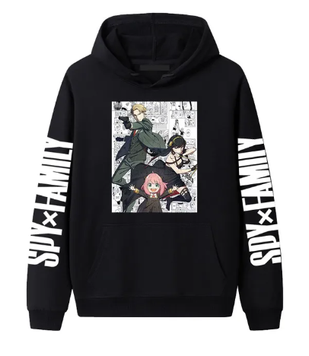 Oversized Hoodie with Spy x Family anime print Black S