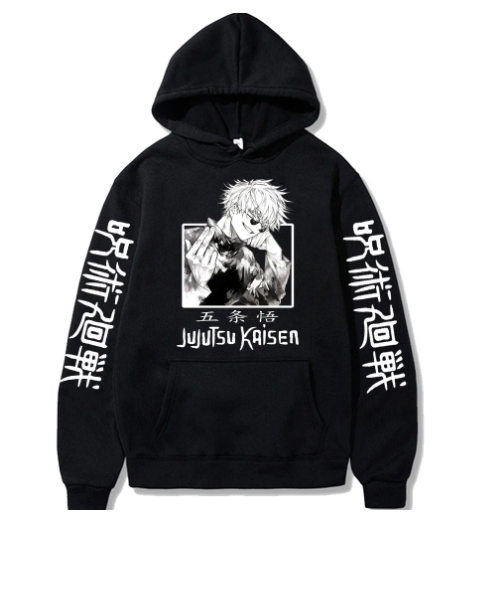 Oversized Hoodie with Jujutsu Kaisen anime print Black S