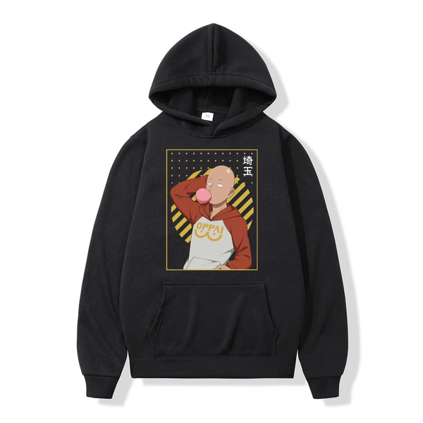 Oversized Hoodie with Onepunchman anime print Black S