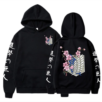 Oversized Hoodie with Anime Print Attack on Titan Black S