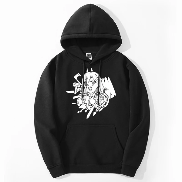 Oversized hoodie with Chainsaw man anime print BLACK S