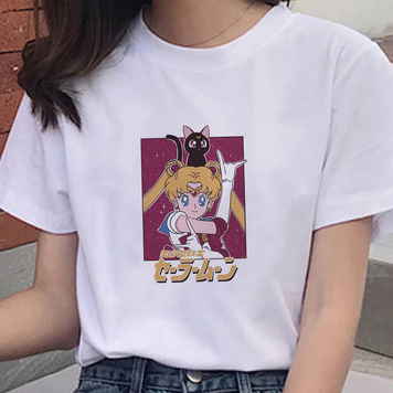 Oversize T-Shirt mit Print Sailor Moon Weiß S T0252 фото