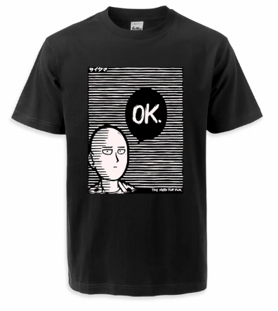 Oversize T-Shirt mit Print Onepunchman Schwarz S T0305 фото