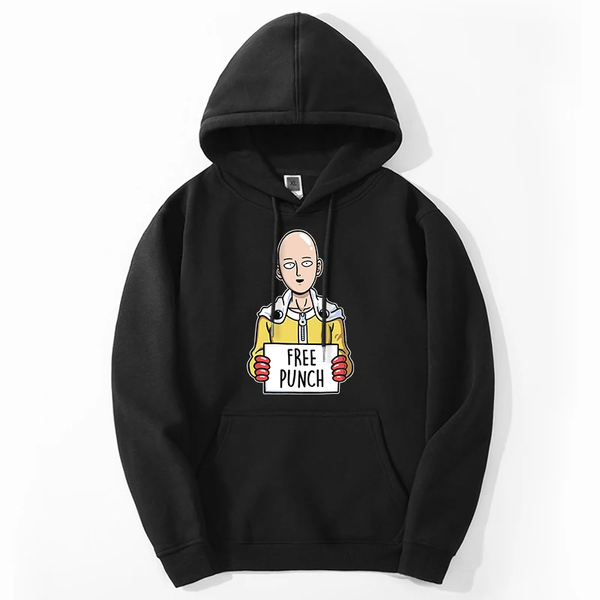 Oversized Hoodie with Onepunchman anime print Black S