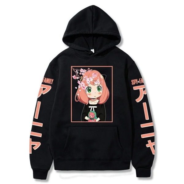 Oversized Hoodie with Spy x Family anime print Black S