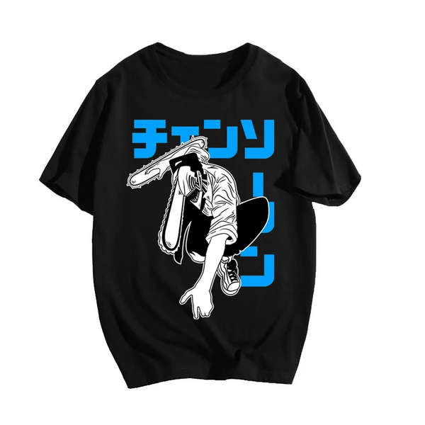 Oversized T-Shirt with Print Chainsaw Man Black S