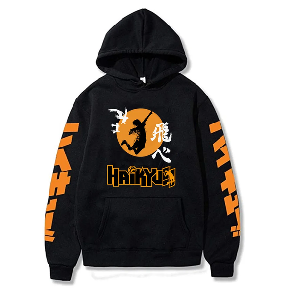 Oversized Hoodie with Haikyu! Anime Print Black S