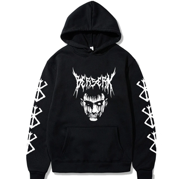 Oversized hoodie with Berserk anime print, black, size S