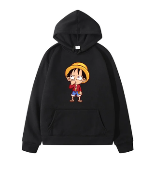 Oversized Hoodie with One Piece anime print Black S