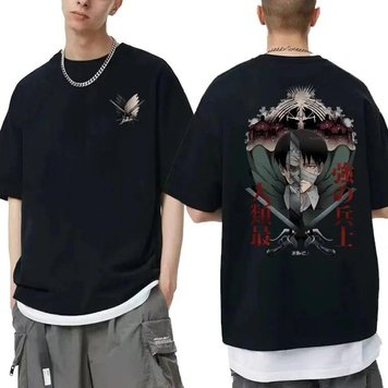 Oversized T-Shirt with Print Attack on Titan Black S