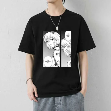 Oversize T-Shirt z nadrukiem Evangelion Czarny S