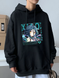 Oversized Hoodie with Genshin Impact Anime Print Black S