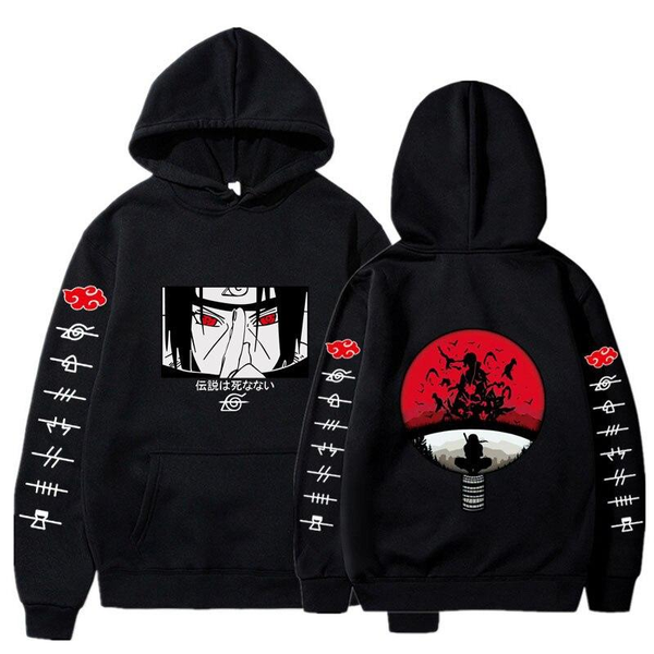 Oversized Hoodie with Naruto anime print Black S