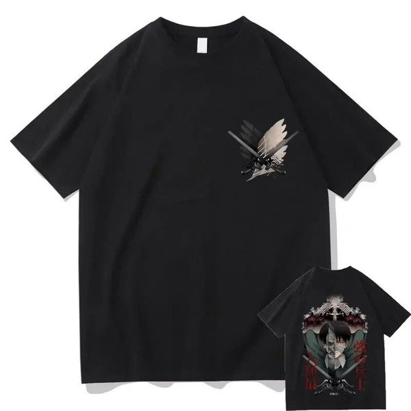 Oversized T-Shirt with Print Attack on Titan Black S