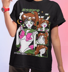 Oversize T-Shirt mit Print Sailor Moon Schwarz S T0257 фото