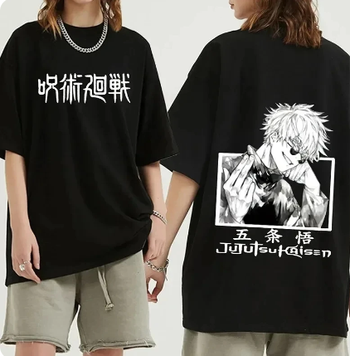 Oversized T-Shirt with Print jujutsu kaisen Black S