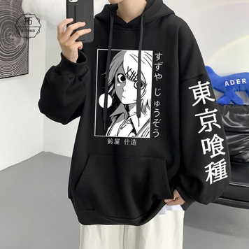 Oversized Hoodie with Tokyo Ghoul anime print Black S