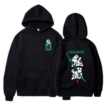 Oversize Hoodie with Demon Slayer Anime Print BLACK S