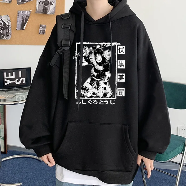 Oversize bluza z nadrukiem anime Jujutsu Kaisen CZARNY S