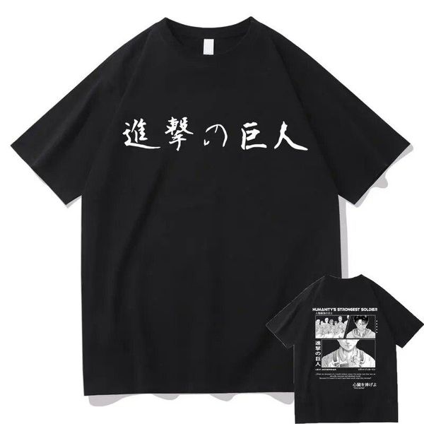 Oversized T-Shirt with Print Attack on Titan Black S