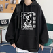 Oversized Hoodie with Jujutsu Kaisen anime print Black S